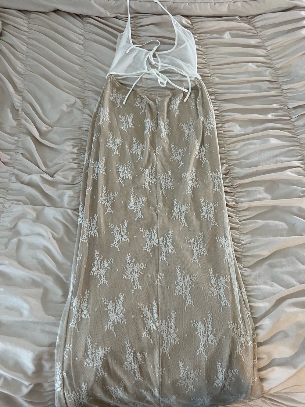 Tiger mist Beige Lace Overlay dress - Women's